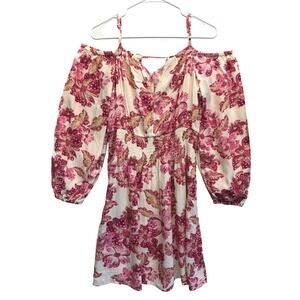 NWT Old Navy Dress Floral Cold Shoulder Smocked Waist Large Pink Women